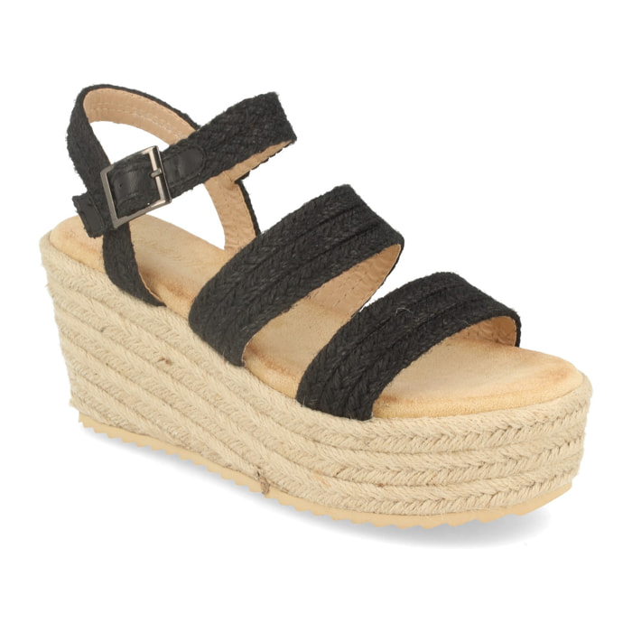 Sandalia de Plataforma con Cuña y Doble Pala de Yute