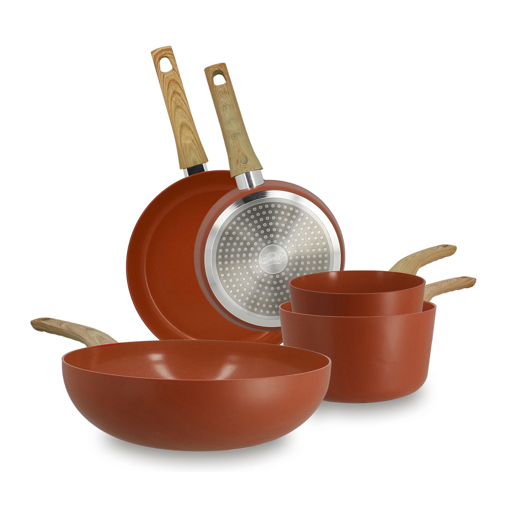 Batterie de cuisine 5 pièces en aluminium recyclé brique - tous feux COLORAMA