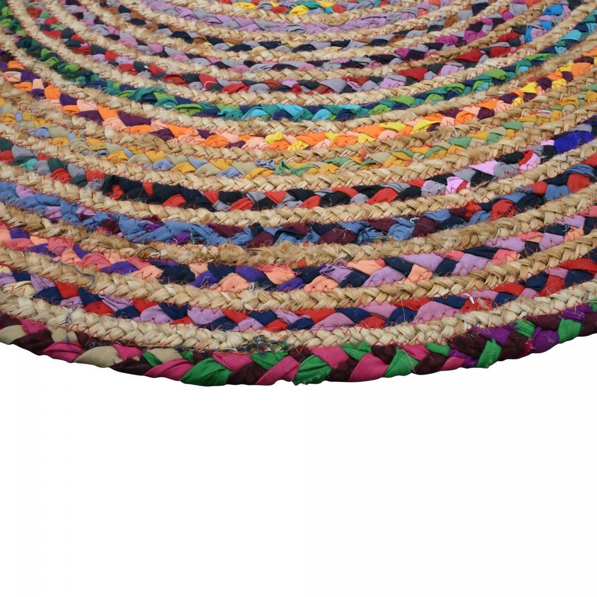 Tapis rond fait à la main en jute motif ethnique KONA