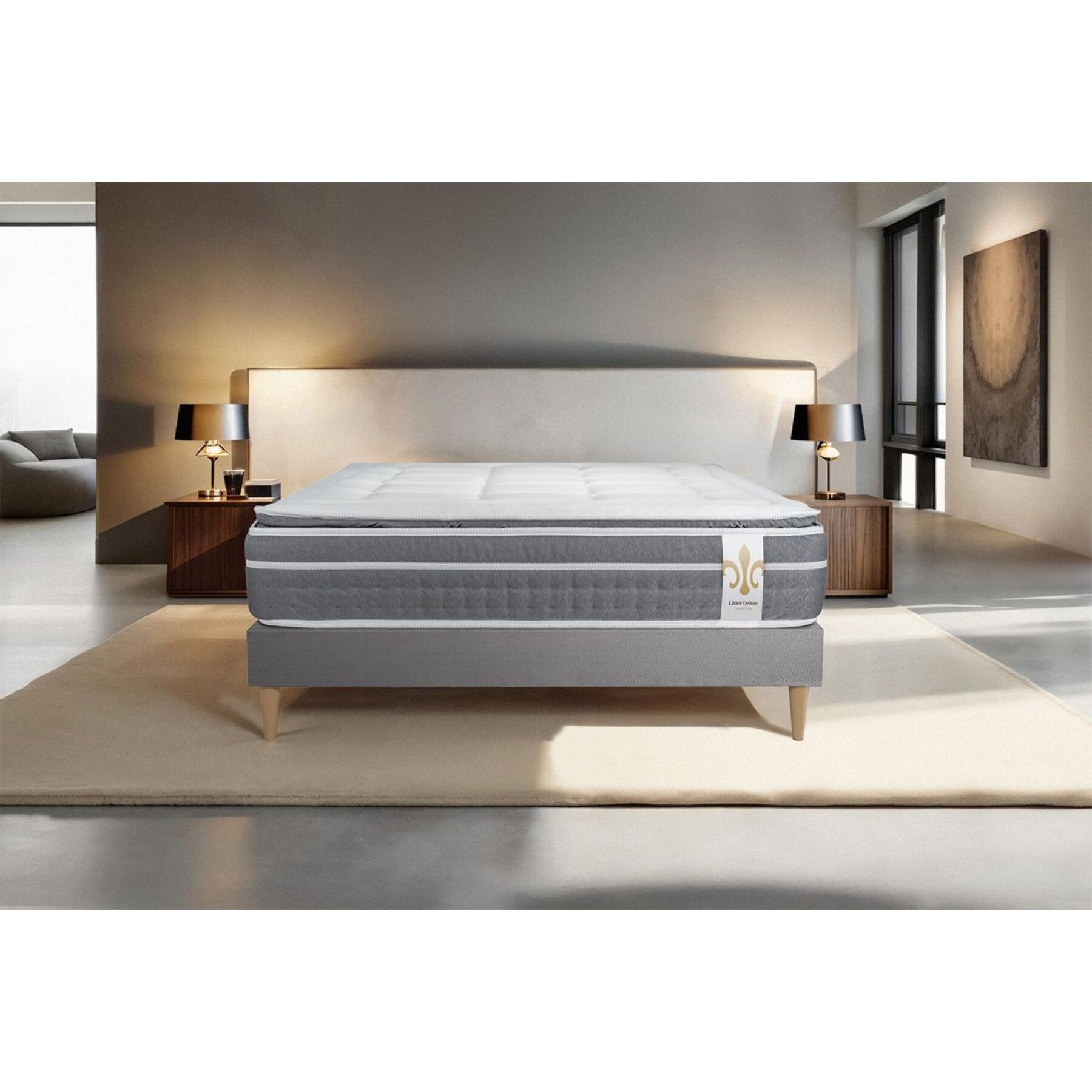 Ensemble Matelas Sommier 160x200 cm - Sommier Gris (déjà monté) - Trente PLUS