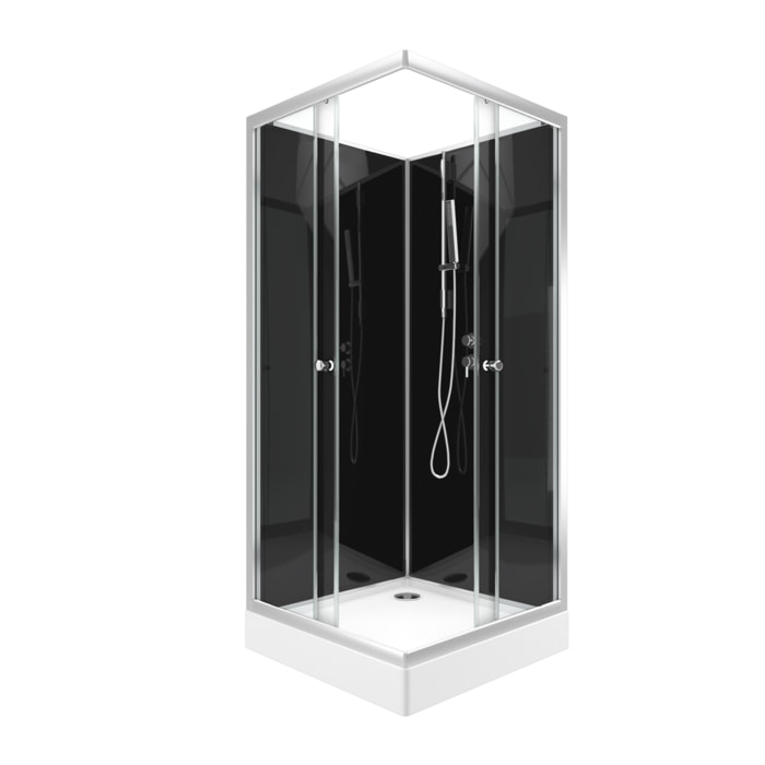 Cabine de douche carrée 80x80x195 - Portes coulissantes en verre trempé 5mm - SQUARY BLACK 2