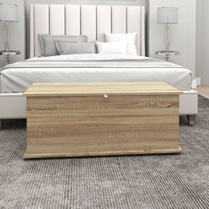 Coffre malle de rangement coffre à jouets dim. 100L x 40l x 40H cm panneaux particules bois chêne