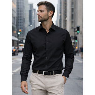 Camicia Uomo 1 Bottone Francese Slim No Iron Unito Nero