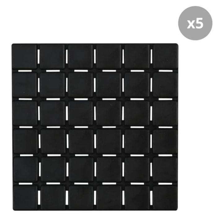 Lot de 5 Tapis antidérapants de douche ou baignoire Caoutchouc QUADRO 13x13cm Noir MSV