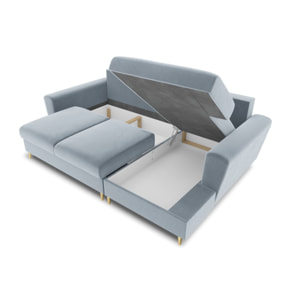 Canapé d'angle droit convertible avec coffre de rangement "Kyoto" 4 places en velours bleu clair