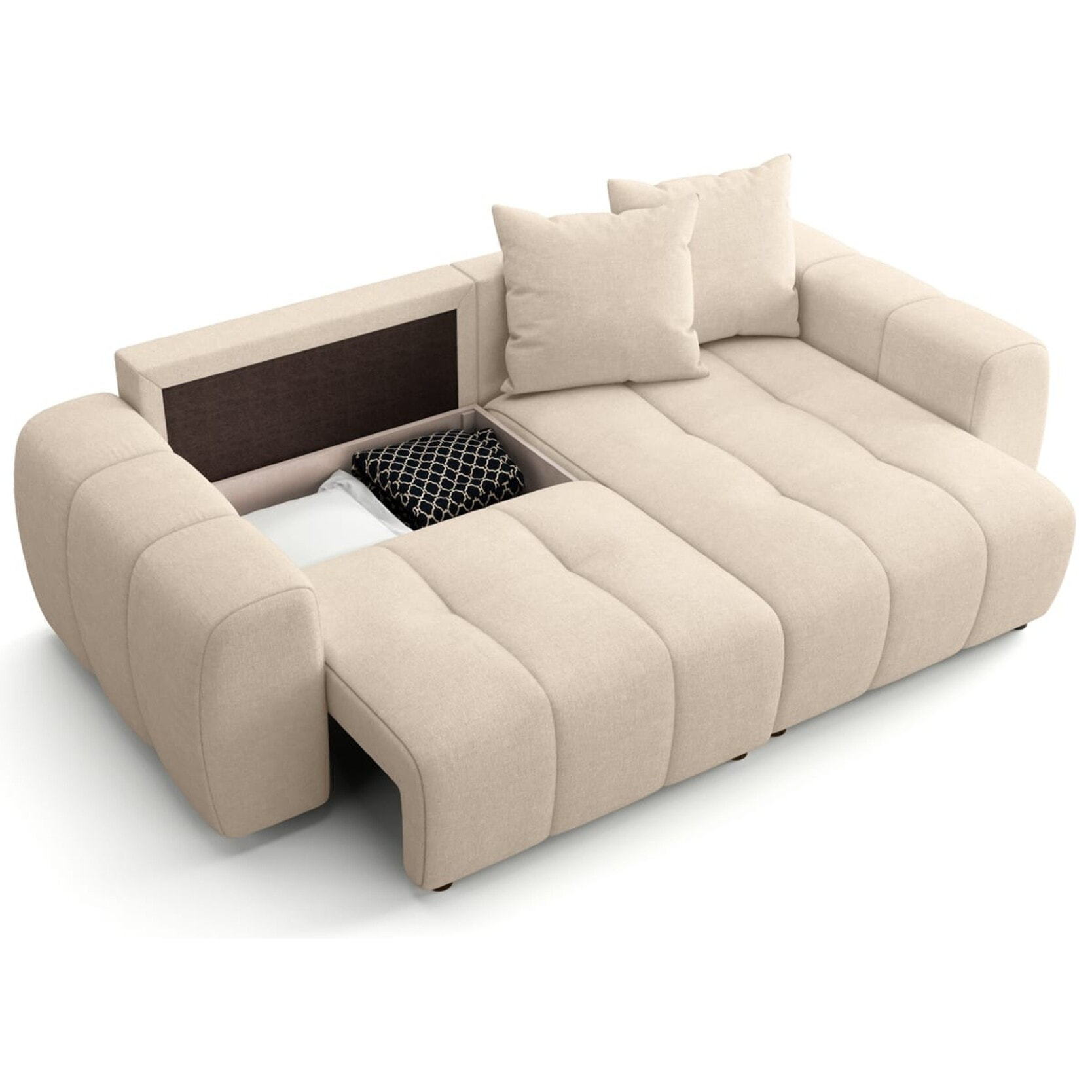 Canapé d'angle convertible réversible 4 places avec coffre de rangement en tissu chenille - RIVOLI