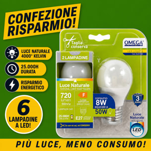 OMEGA Set 6 Lampadine LED Sfera 8W E27 4000K
