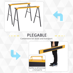 Caballo de Sierra con Patas Plegables Caballete Metálicos 2 Piezas con Asa Almohadilla Antideslizante Carga Máx. 250kg Acero