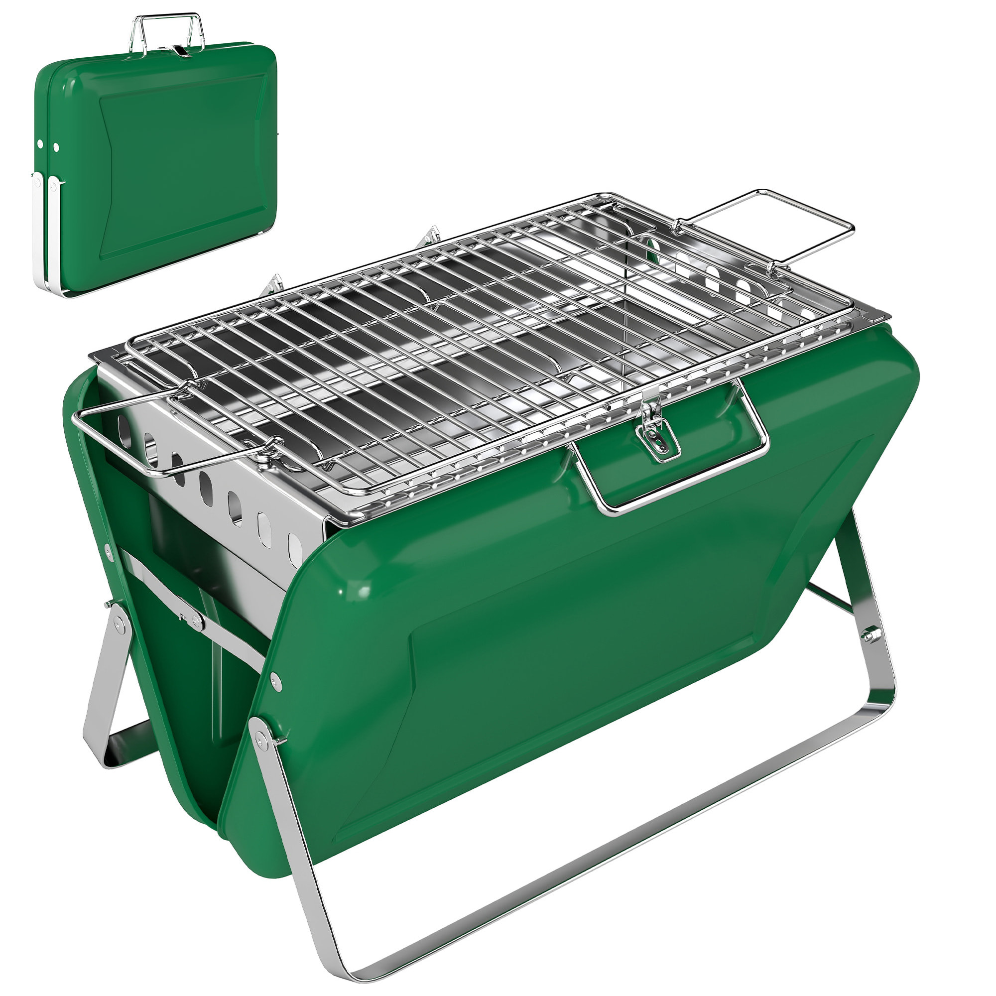 Mini barbecue à charbon portable pliable valise vert