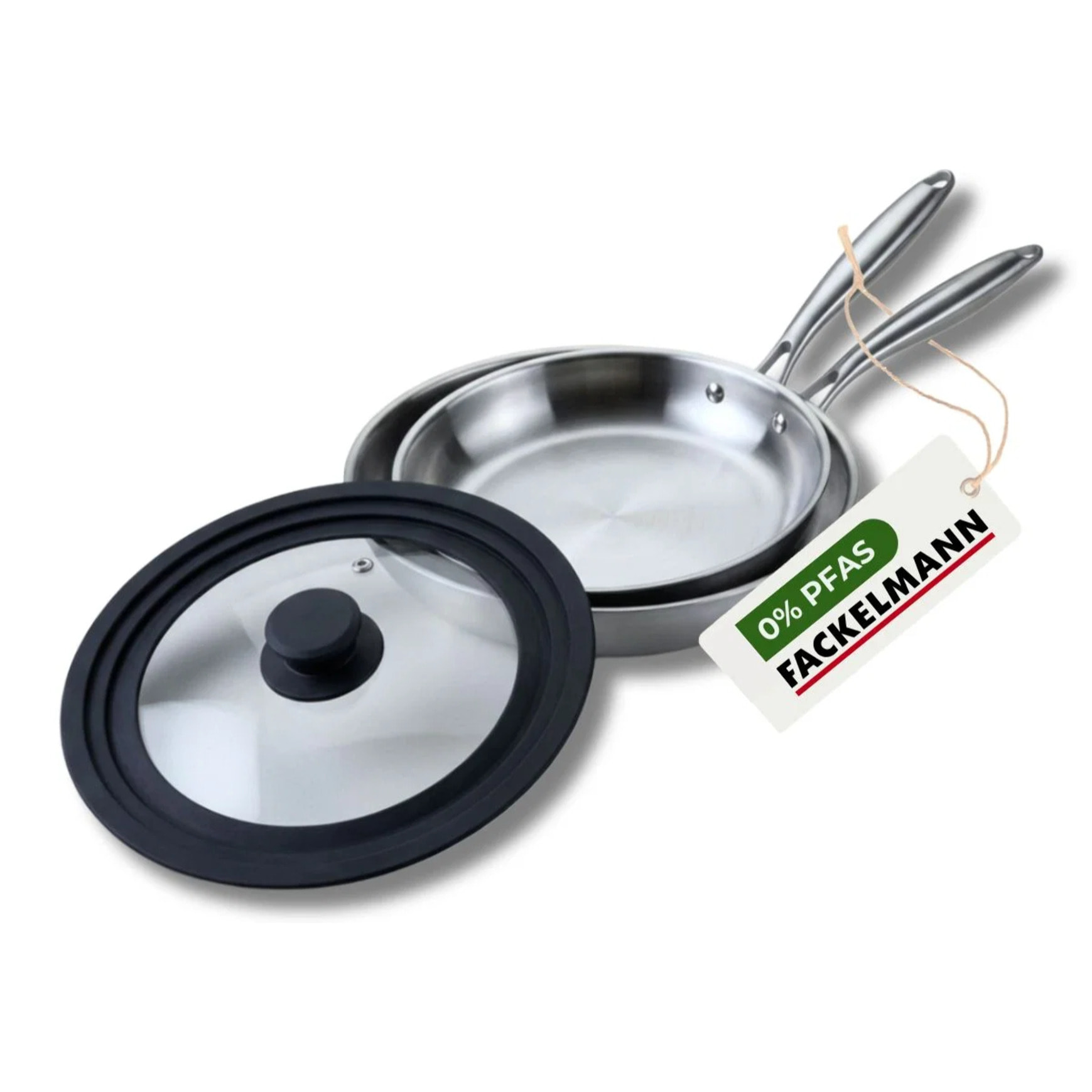 2 poêles inox 18/10 Triply et couvercle Fackelmann Vita3