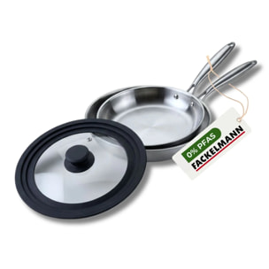 2 poêles inox 18/10 Triply et couvercle Fackelmann Vita3