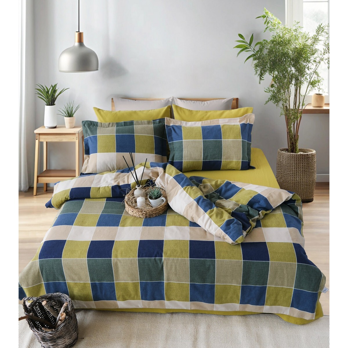 Parure de lit Flanelle de coton imprimé "Echo-Vert"