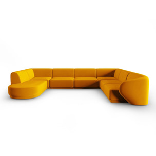 Canapé d'angle droit panoramique modulable ''Lionel'' 8 places en velours jaune