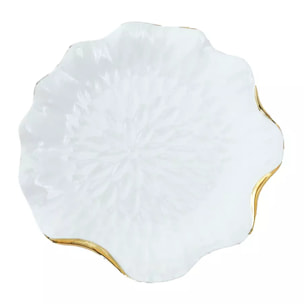 Lot de 6 Assiette plate en porcelaine blanche avec bords dorés