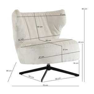 Fauteuil rotatif 360° tissu doux avec pieds en métal noir - EUGENE