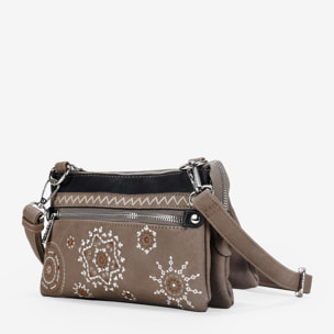 Bolso bandolera taupe con tres compartimentos