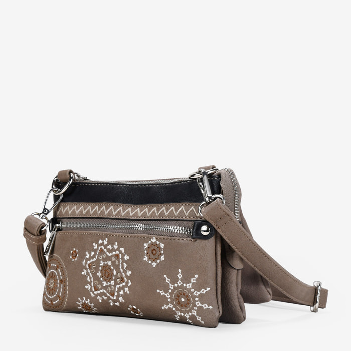 Bolso bandolera taupe con tres compartimentos