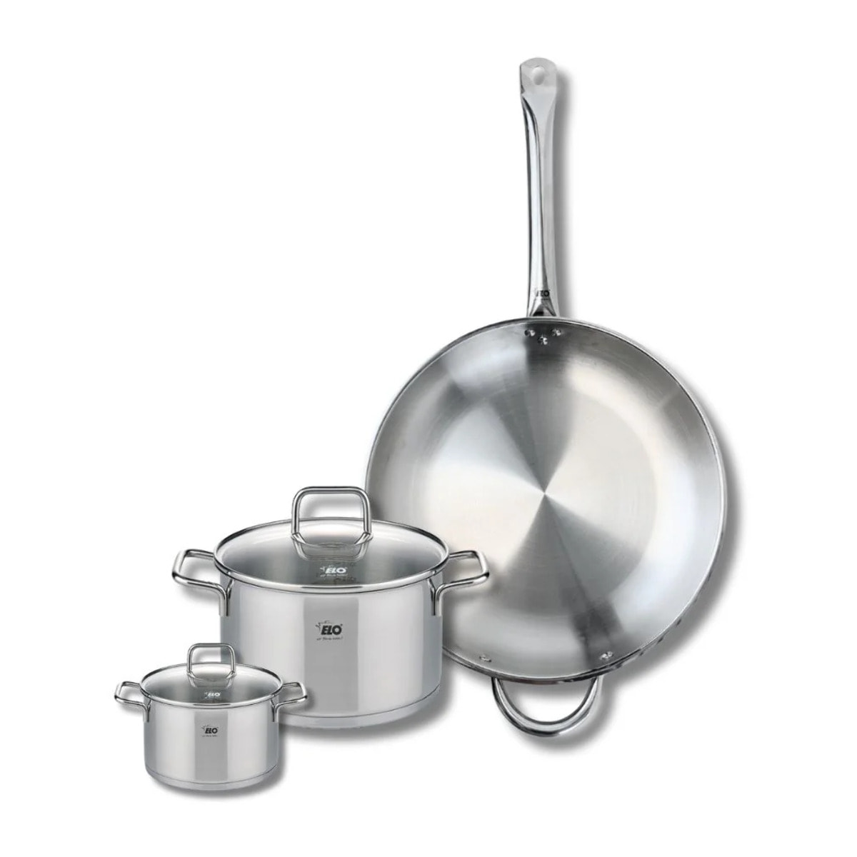 Ensemble de 1 Poêle de cuisson 32 cm et 2 faitouts 12 et 20 cm Elo Profi Citrin