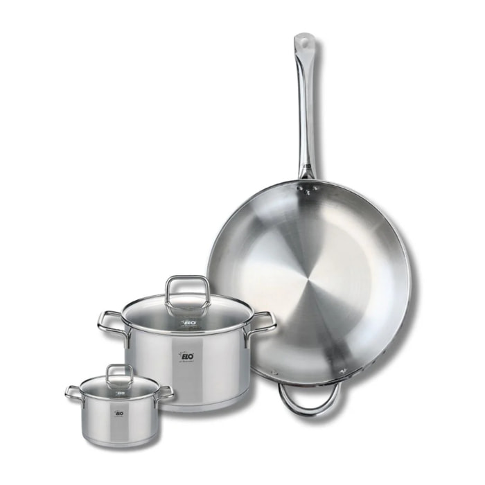 Ensemble de 1 Poêle de cuisson 32 cm et 2 faitouts 12 et 20 cm Elo Profi Citrin