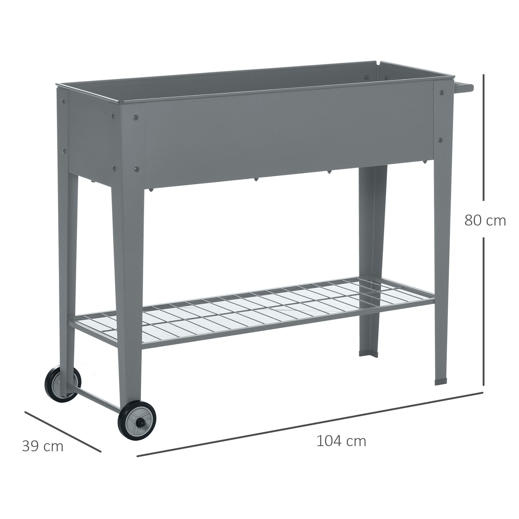 Jardinière sur pieds potager dim. 104L x 39l x 80H cm étagère 2 roues + insert d'irrigation métal gris