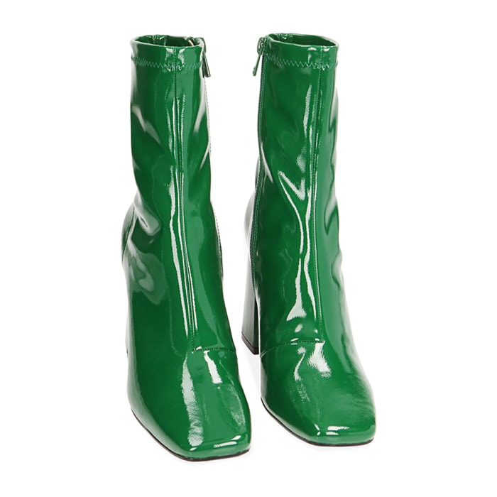 Ankle boots verdi in naplack, tacco 8,5 cm
