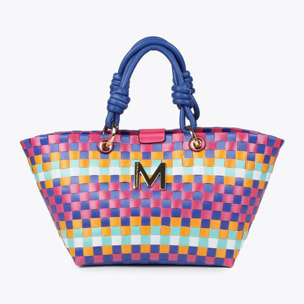 Borsa a cesta piccola intrecciata multicolore