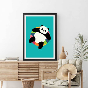 Affiche enfant pool party panda Affiche sous cadre noir