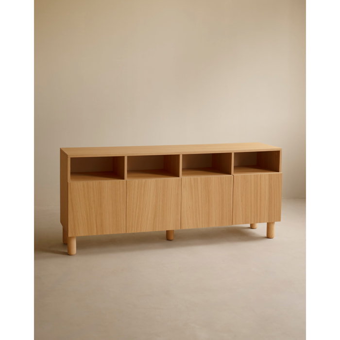 Buffet avec 4 portes en bois de placage de chêne naturel de 176x40cm Hauteur: 75 Longueur: 176 Largeur: 40