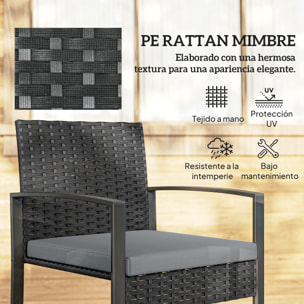 Conjunto de Jardín Exterior de 3 Piezas, Muebles Jardín Exterior de Ratán con 2 Sillas con Cojines Lavables y Mesa de Vidrio Templado, Resistente a Intemperie, para Balcón, Patio, Gris Claro