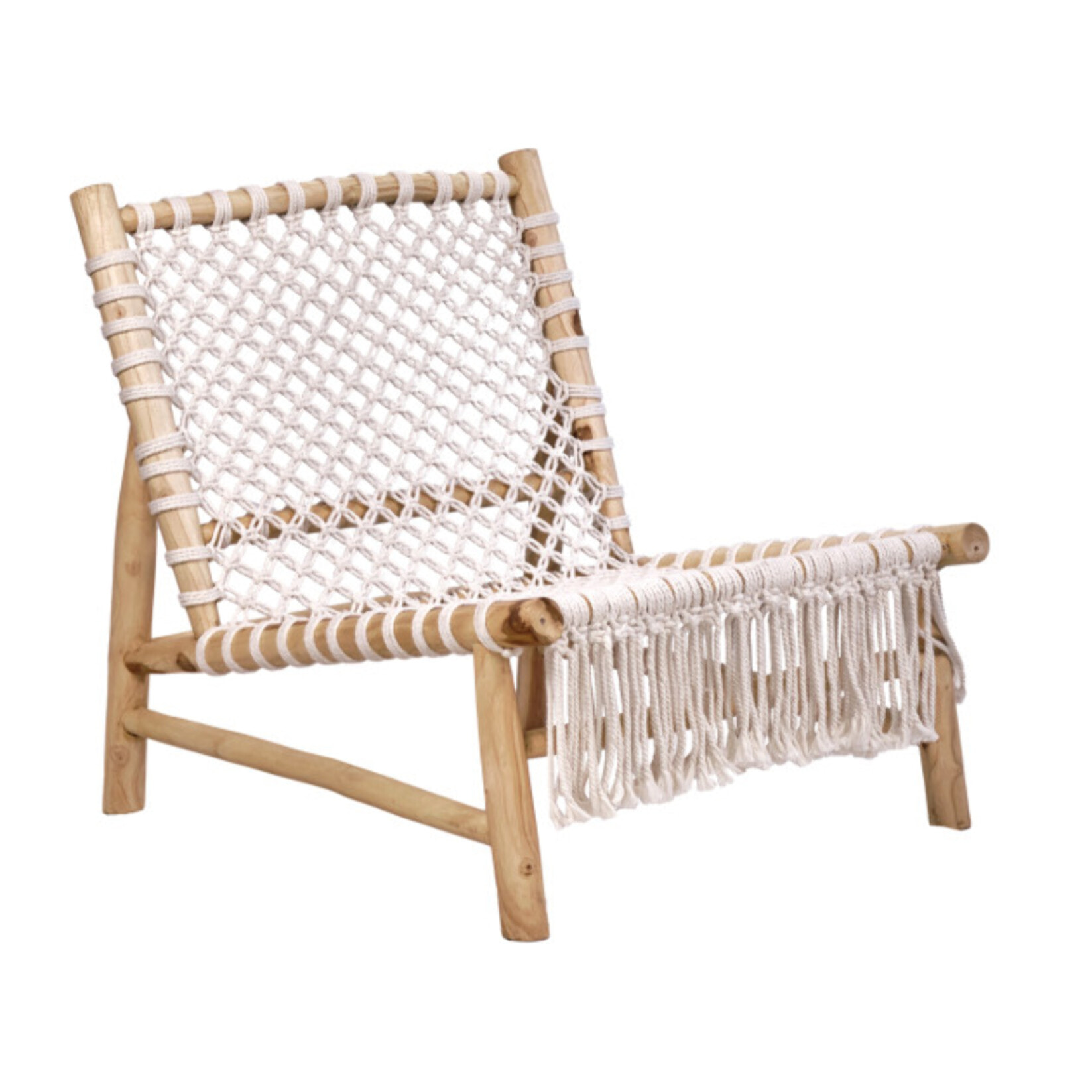 Chaise relax lounge en bois de teck et cannage cordes tressées - PIOU