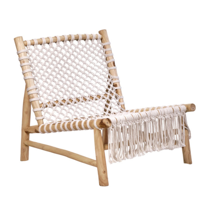 Chaise relax lounge en bois de teck et cannage cordes tressées - PIOU