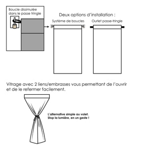 Vitrage 100 % occultant et thermique avec embrasses intégrées - Blanc