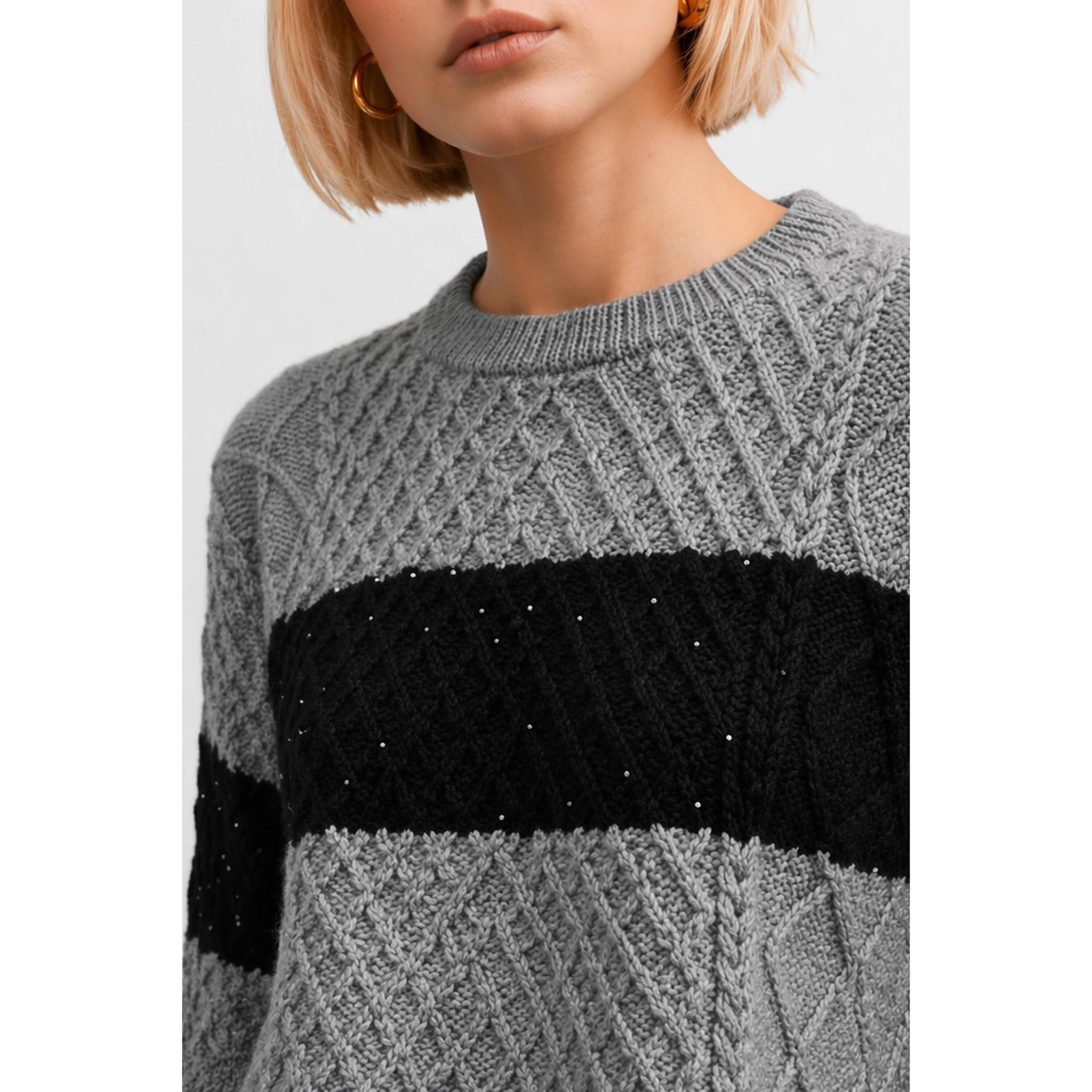 Kocca - Maglia girocollo da donna a righe con lavorazione a trecce Donna
