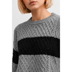 Kocca - Maglia girocollo da donna a righe con lavorazione a trecce Donna