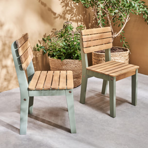 Lot de 2 chaises en bois d'acacia pour enfant. salon de jardin enfant vert de gris. intérieur / extérieur
