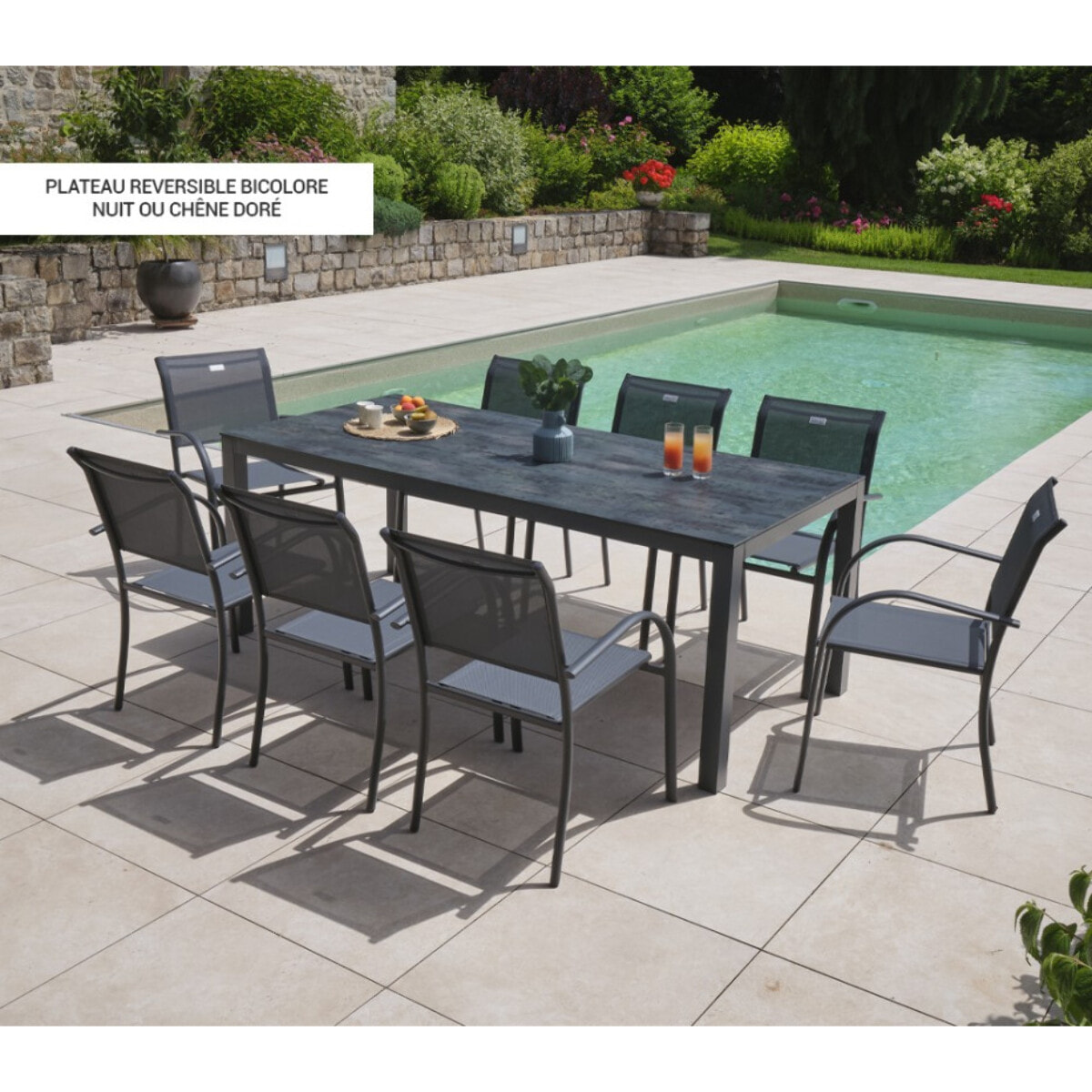 Ensemble table et fauteuils de jardin  - Chêne doré et Nuit - TIMOR