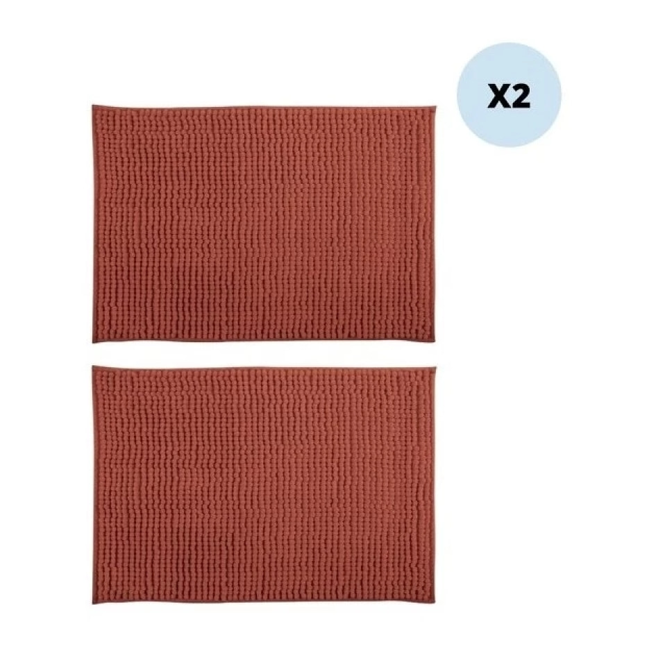 Lot de 2 Tapis de bain Microfibre CHENILLE 50x80cm Terracotta MSV