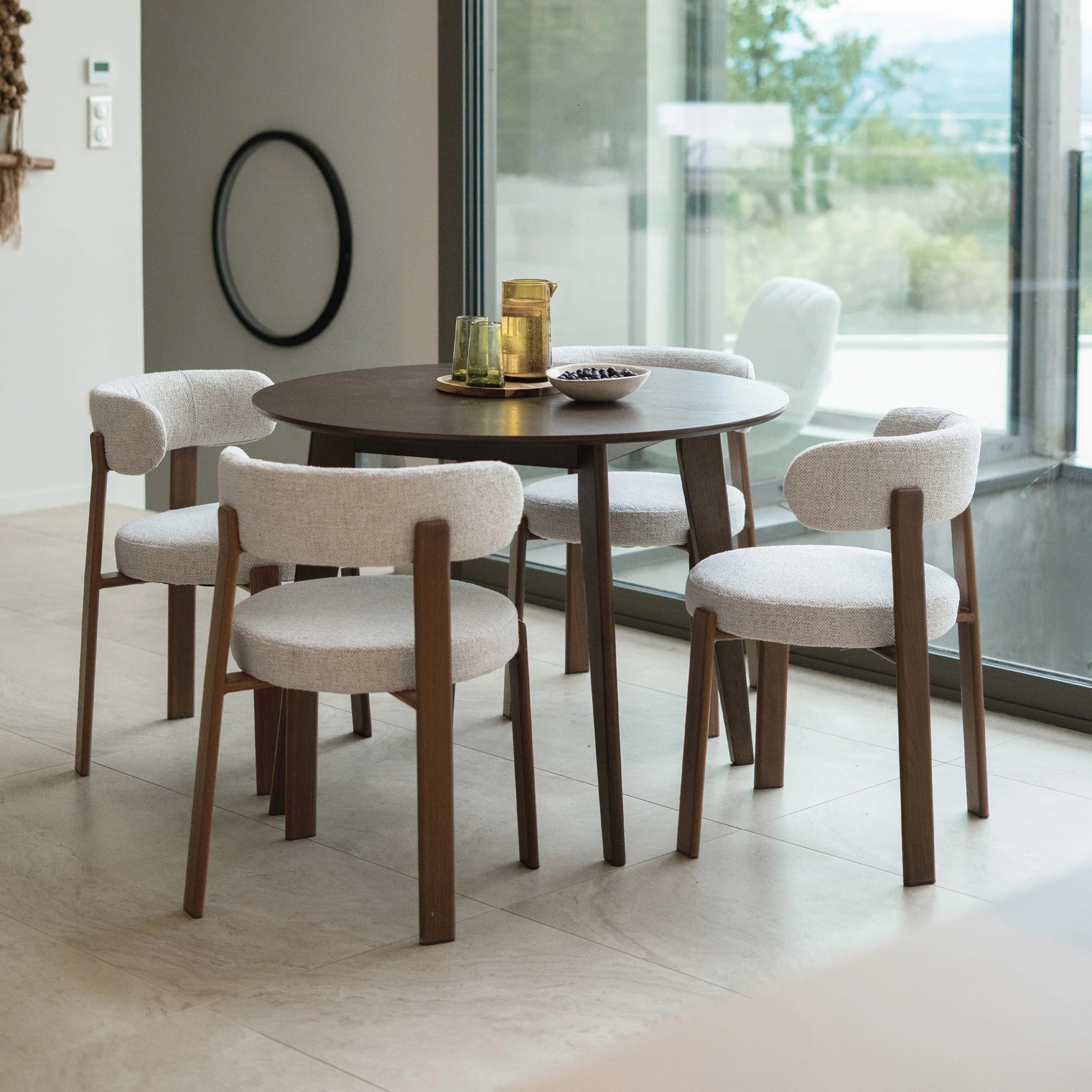 Lot de 2 chaises en tissu texturé greige, pieds en métal - Aura