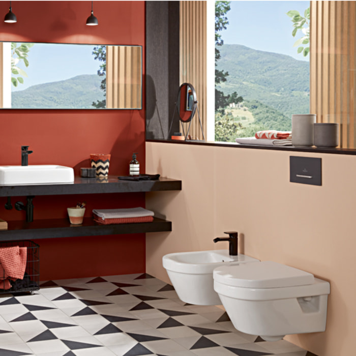 WC suspendu sans bride Architectura + abattant + Bâti-support Villeroy & Boch ViConnect + Plaque de commande