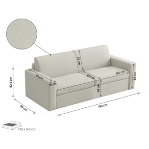 Canapé convertible express en tissu "Diana" - Couchage 140 cm - 3 places - Beige