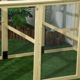 Gallinero para Exterior, 140x88,5x106 cm, Gallinero de Madera para 1-3 Gallinas con 3 Perchas y 2 Puertas con Cierre, para Gallinas, Conejos, Patos, Madera Natural