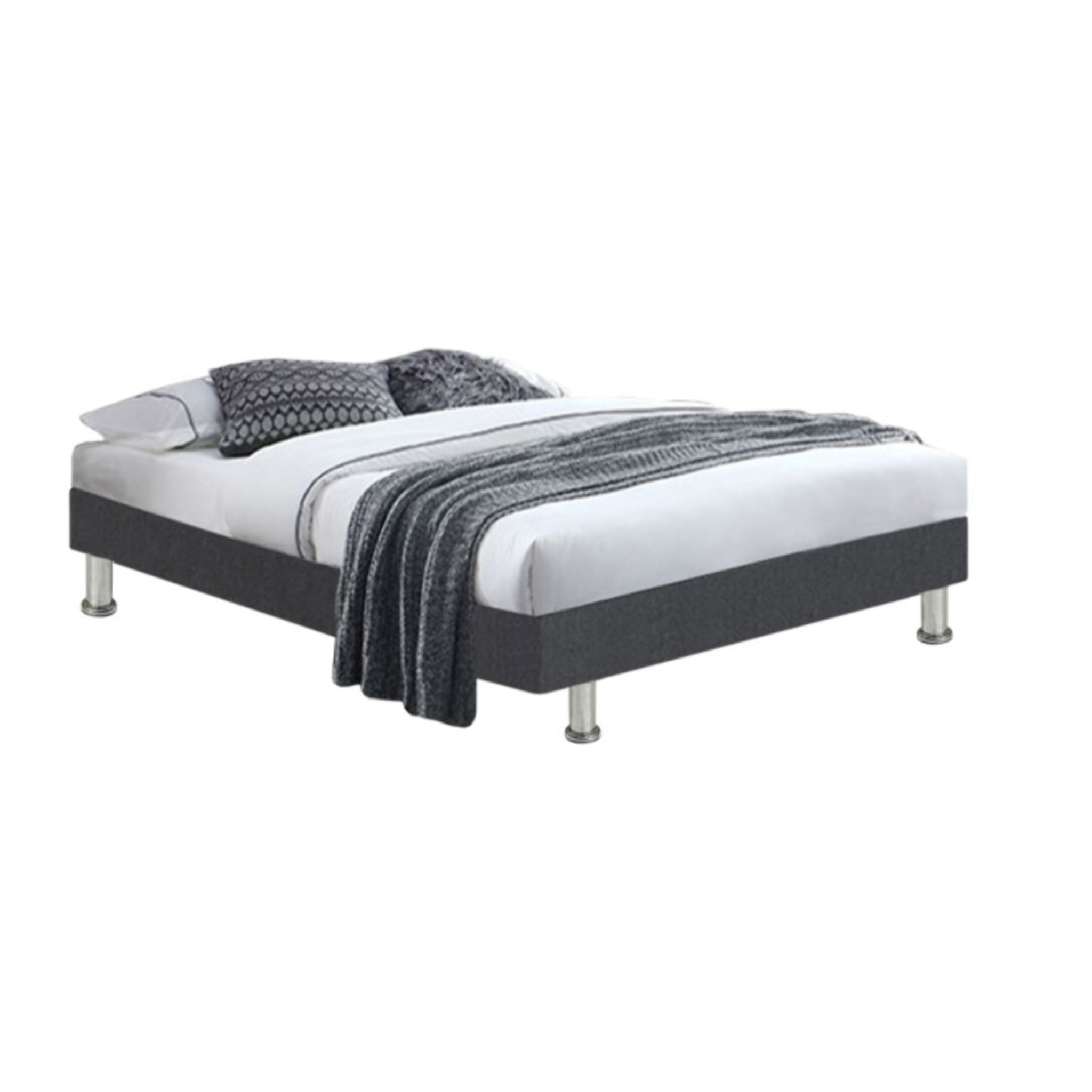 Sommier tapissier en kit 140x190 bois massif et tissu gris - LOIRE