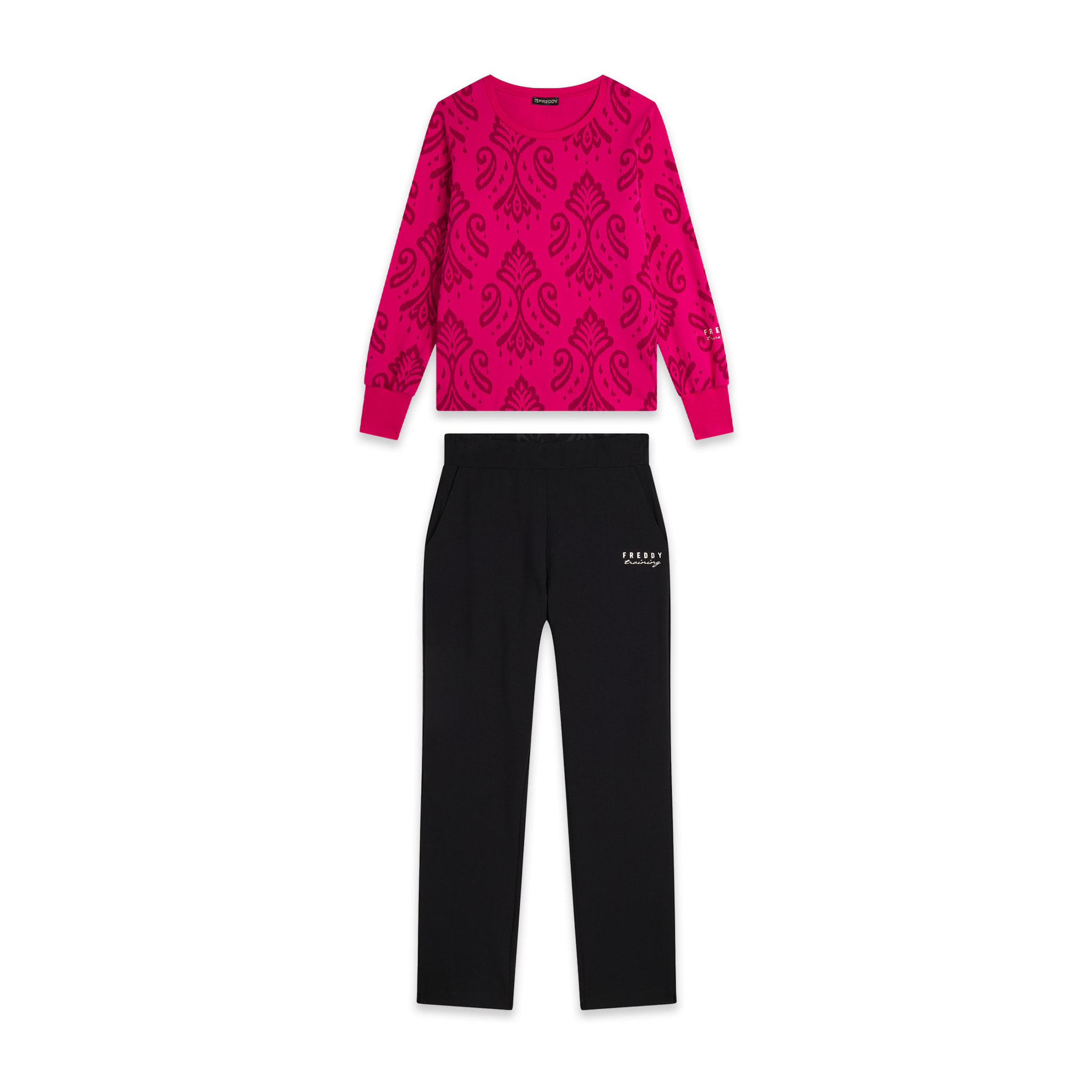 Tuta donna in jersey con felpa girocollo stampa floreale