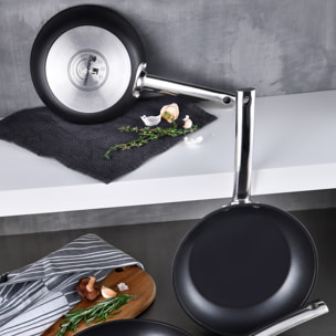 Juego de 3 Sartenes Ø24Ø28Ø30cm + Wok Ø28cm en Aluminio forjado aptas para inducción color Negro FOODIES MasterPRO