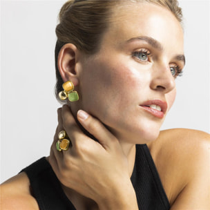 Pendientes con Ojo de Gato Multicolor acabado oro 18k