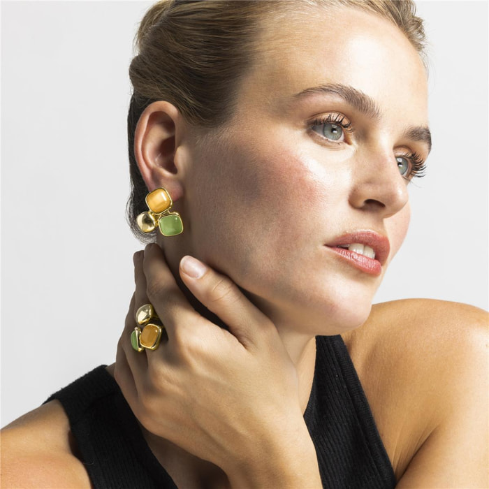 Pendientes con Ojo de Gato Multicolor acabado oro 18k