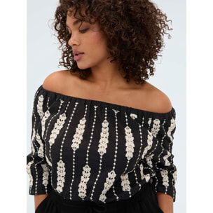 Fiorella Rubino - Blusa off shoulders con bordados - Negro