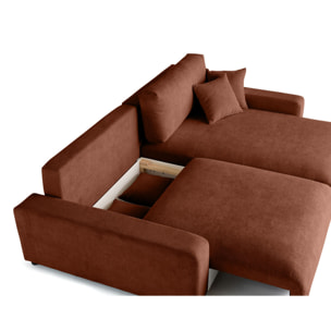 Pivoine - canapé d'angle réversible - 4 places - convertible avec coffre - en velours texturé - Terracotta
