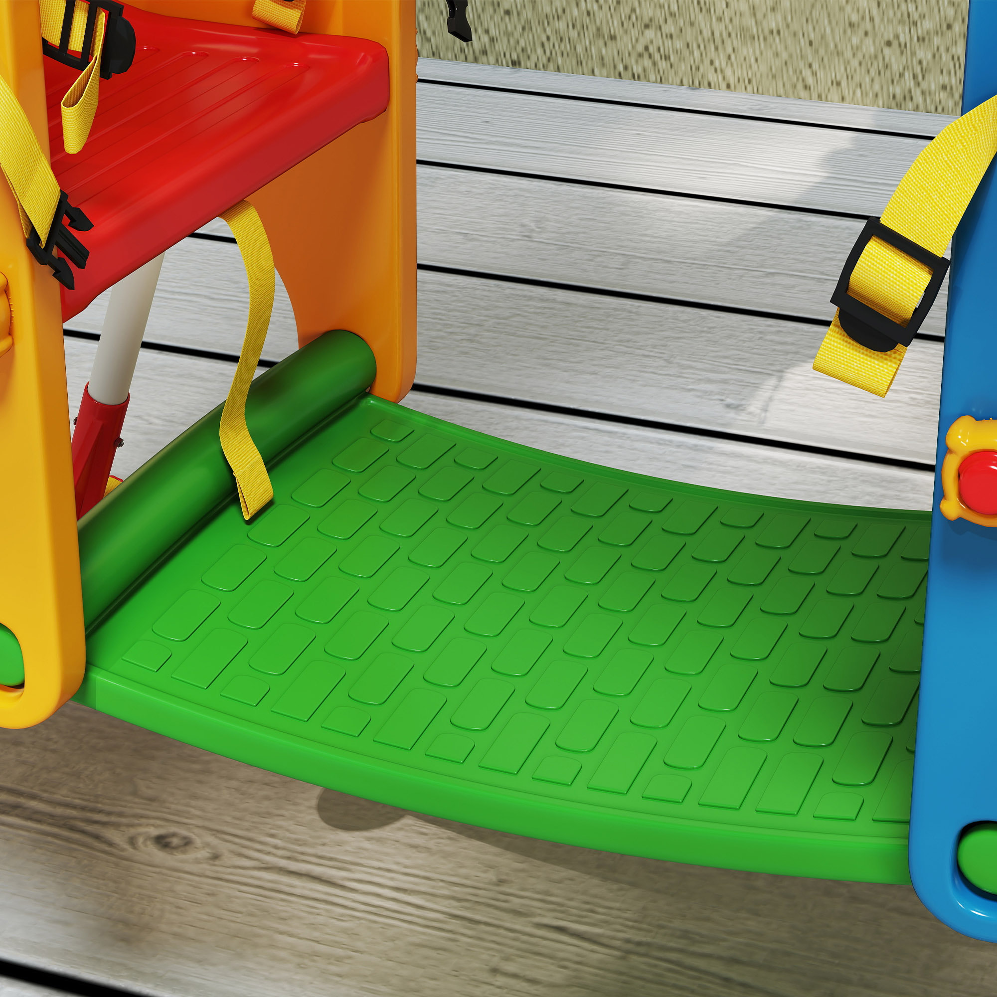 Balançoire double face à face girafes ceintures réglables repose-pieds