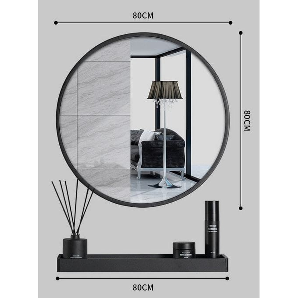 Specchio rotondo industriale Loft con mensola e portasciugamani